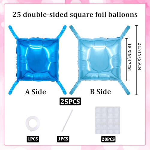 square aluminum foil Balloon Wall Backdrop, 25 pieces Light blue and blue double-sided Balloon Arch Kit, suitable for theme parties, weddings, anniversaries and other celebration decorations - color: Light Blue.blue