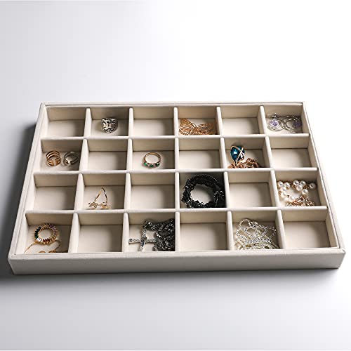 Frebeauty Stackable Velvet Jewelry Organizer Trays for Drawers Inserts Jewelry Storage Tray Display Case Earrings Bracelets Necklace Rings Accessories Trays for Women Girls(Set of 4)(Beige - color: Beige, size: Set 4