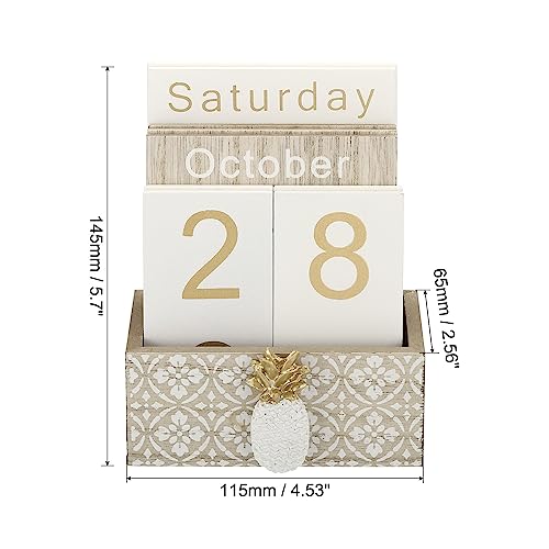 PATIKIL Vintage Wood Block Perpetual Calendar, Wooden Month Week Date Display Blocks for Desk Office Home Decoration Style 1, Brown