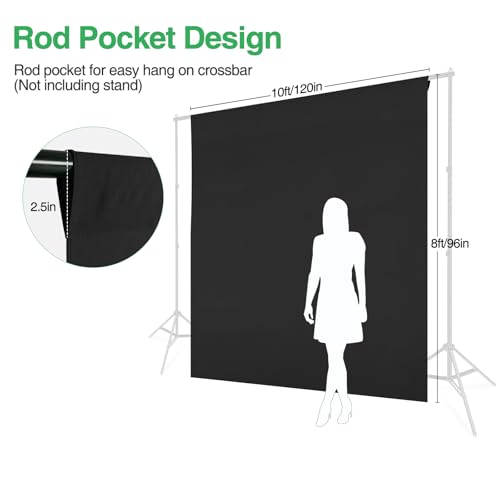 Black Backdrop Curtain 10x8ft (WxH), Black Photo Backdrop for Photography Polyester Collapsible Background Screen for Portrait, Product Video, Pet, Photoshoot, Birthday, Party - color: Black, size: 10x8 FT