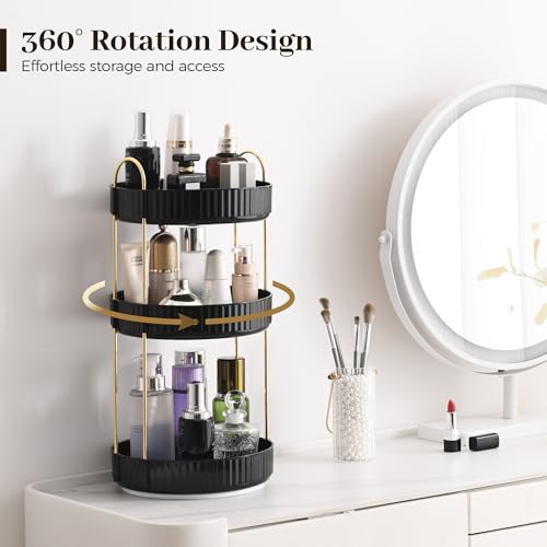 Aveniee 360 Rotating Makeup Organizer for Vanity, Large Spinning Bathroom Counter Organizer Shelf Holder for Cosmetics, Skin Care, Lipsticks,3 Tiers, Black - color: Midnight Black, size: Standard-3 Tier