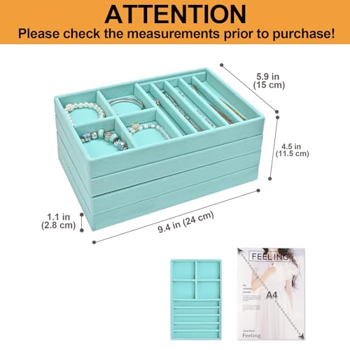 ProCase Stackable Jewelry Organizer Trays for Drawers, Jewelry Drawer Inserts Container Display Case Storage for Earring Necklace Rings Bracelet with Removable Dividers -Blue, 4 Layers - color: Blue, size: 4 Layers