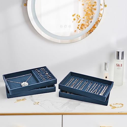 ProCase Stackable Jewelry Organizer Trays for Drawers, Jewelry Drawer Inserts Container Display Case Storage for Earring Necklace Rings Bracelet with Removable Dividers -Darkblue, 4 Layers - color: Darkblue, size: 4 Layers