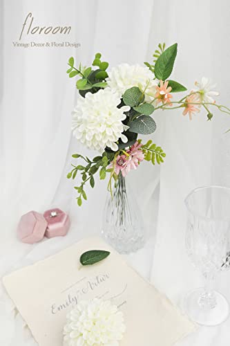 Floroom Artificial Dahlia Flowers 25pcs Real Looking Ivory Foam Fake Roses with Stems for DIY Wedding Bouquets White Bridal Shower Centerpieces Floral Arrangements Party Tables Home Decoration - color: Ivory