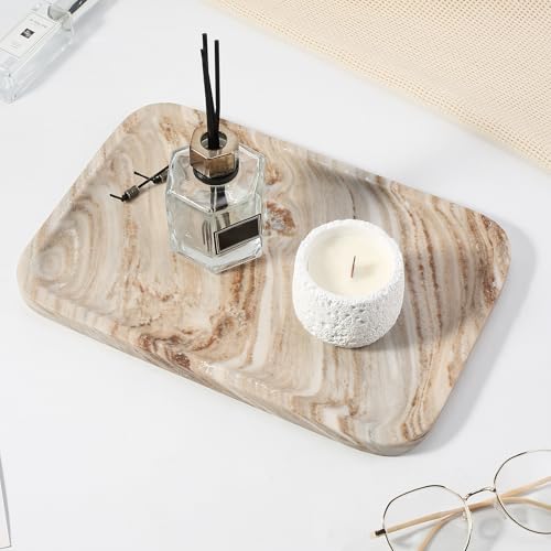 Koville Marble Tray, 12"x8" Natural Marble Vanity Tray for Countertop Bathroom Kitchen Dresser, Decorative Catchall Trays for Perfume Jewelry, Rectangular Stone Serving Tray(Palissandro) - color: Palissandro