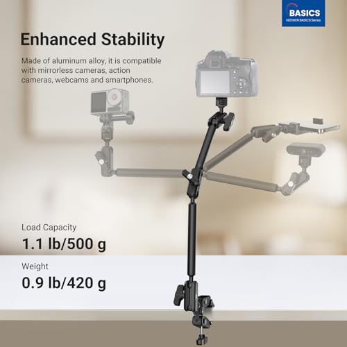 NEEWER Basics Magic Arm Table Stand, 55 cm Microphone Arm Overhead Mobile Phone Holder Desk with 1/4" 3/8" Threads for ARRI, for DSLR Action Cam Webcam Mic LED Light for Video Reinforcement, UA061 - style: UA061