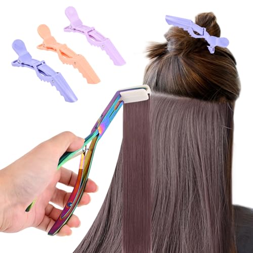Tape in Hair Extension Tools Kit,Flat Surface Sealing Hair-Extension Plier,Hairs Extension Tape,Hair Gripper Sticker,Hair Clips,Hair Parting Ring,Hair Extensions Styling Tools