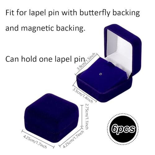 PH PandaHall 6pcs Velvet Badge Display Box, Blue Jewelry Lapel Pin Gift Box Coin Presentation Display Boxs Badge Storage Display Case for Brooch Christmas Medal Collection, 1.67 x 1.67 x 1.08 Inch - color: Blue