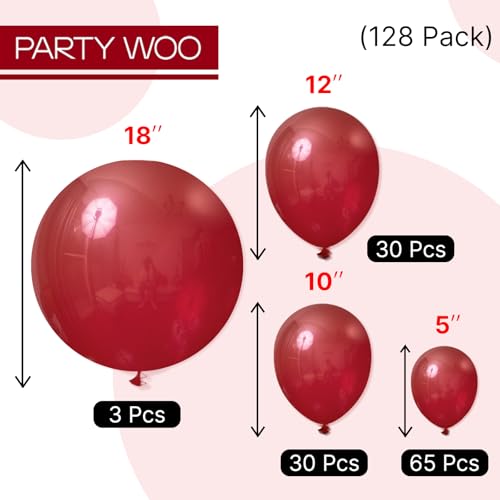 PartyWoo Burgundy Balloons 128 pcs Different Sizes of 18 12 10 5 Inch Dark Chestnut Red Maroon Balloon Arch Kit Garland for Birthday Graduation Anniversary Cherry Casino Party Decorations Red-Y62 - color: Burgundy-y62