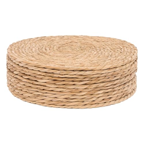 GENMOUS Woven Placemats Set of 12, 12" Round Placemats Natural Water Hyacinth Boho Placemats,Farmhouse Rattan Chargers for Dinner Plates, Rustic Braided Wicker Table Mats for Thanksgiving,Home,Wedding - size: 12inch, Set of 12