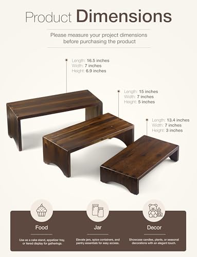 Tidita Acacia Wooden 3 Tier Cupcake Stand - Risers for Display for Food Buffet Risers and Stands – Food Stands for Display Party – Acacia Wooden Cupcake Stand - Set of 3 Size (Walnut Color) - color: Walnut