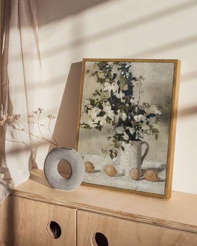VIYYIEA Vintage Wall Art Kitchen Decor, Flowers and Lemons Pictures Painting Botanical Decor, Framed Canvas Prints Art, Farmhouse Decorations for Dining Room Bathroom, 11"x14" - color: Flowers and Lemons, size: 14"L x 11"W