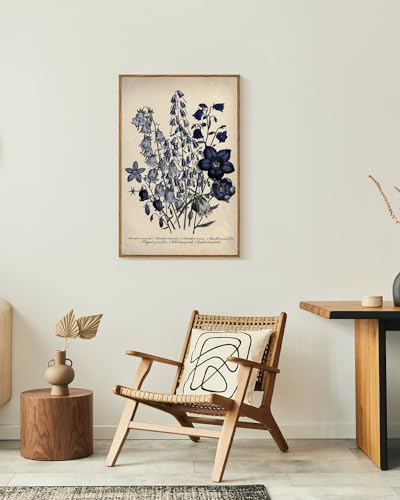 VIYYIEA Vintage Framed Botanical Wall Art Decor, Living Room Bedroom Blue Campanula Pictures Retro Wall Decor, Framed Canvas Prints Artwork, Farmhouse Flower Paintings,16x24 Inch - color: Blue Antique Campanula, size: 24"L x 16"W