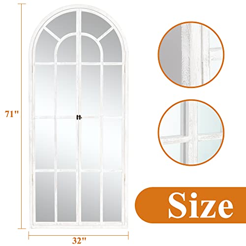 NeuType Arched Full Length Mirror - 71" x 32" Rustic Wood Frame Full Body Standing Mirror, Wall-Mounted for Living Room, Bathroom, Bedroom, White - color: White (Wood Arched), size: 71"L x 32"W