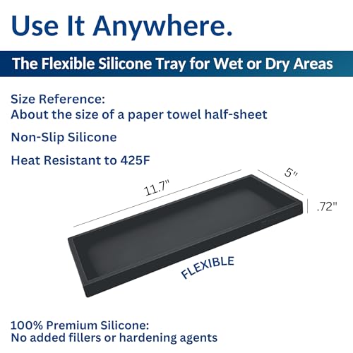 Spacewiser Countertop and Vanity Tray - 11.7" Silicone Bathroom Tray Countertop, Dish Soap Trays for Kitchen Counter, Organizer Accessories Caddy, Toilet Laundry Shower Oil Makeup Mat, Black - color: Black, size: Large 11.7”