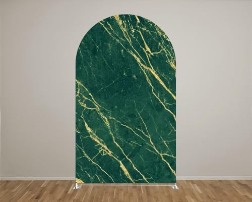 Green Marble Texture Round Top Arched Fabric Backdrop Covers,3x6.5ft Double-Sided Arch Stand Cover for Birthday Wedding Baby Shower Party Decoration(Only Cover) - color: Gx-1620, size: 3ftx6.5ft (Cover Only)