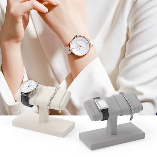 Double Watch Stand Display - Luxury Watch Holder with Soft Microfiber Lining for Jewelry Store, Home Decor & Travel | Compact 6x3x4.3in(Grey) - color: Grey