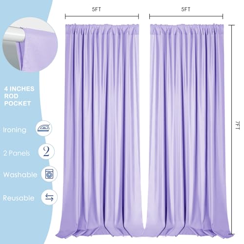 Sugargirl Wrinkle Free Lavender Backdrop Curtains Polyester Photo Backdrop Drapes Curtains with Rod Pockets for Party Birthday Wedding Photography Home Decoration(5x7FT, 2 Panels) - color: Lavender, size: W5' x H7' (2 panels)