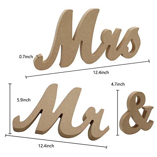 Mr and Mrs Signs Table Decorations, Wooden Freestanding Letters for Photo Props, Rustic Wedding Decoration, Anniversary Shower Gift (Wood Color) - color: Wood Color
