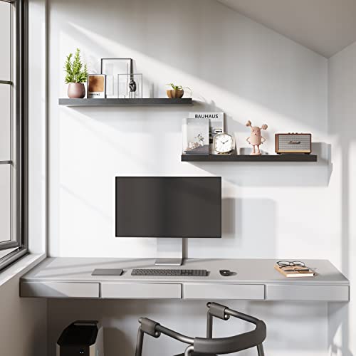BAMEOS Floating Shelves, 35 Wx7 D Black Wall Mounted Wooden Shelves with Invisible Brackets Set of 2, Hanging Wall Shelves Decoration for Bedroom and Kitchen - color: Black, size: 35x7 2Pcs