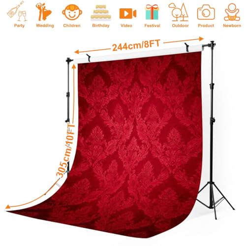 Photography Backdrop Photography Background Old red Velvet Repeating Floral for Photoshoot Portrait Photo Studio Video Prop Birthday Party Booth Decoration 10x8ft - color: Color5