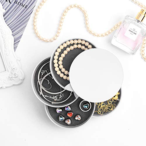 Jewelry Organizer, Small Jewelry Box Earring Holder for Women Gifts for Mom, Jewelry Storage Box 4-Layer Rotatable Jewelry Accessory Storage Tray with Lid for Rings Bracelets - color: White