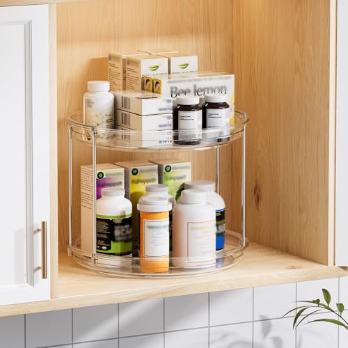 LAMU 4 Pack 2 Tier Lazy Susan Turntable Organizer 9.25'' Rotating Spice Rack Organization for Cabinet, Kitchen, Pantry, Countertop, Bathroom, Vanity, Medicine Cabinet Organizer, Clear - color: Clear, size: 9.25in 4 Pack