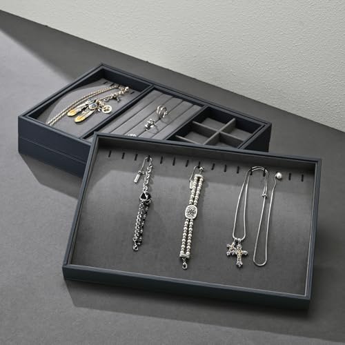 Grey Microfiber Jewelry Display Tray for Necklace Chain Bracelet Grey Jewelry Organizer Display Tray - size: 16 Slot