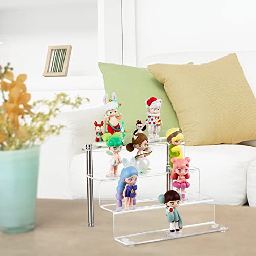 9 x 6 in Acrylic Display Risers Shelf for Pops Figures, 4 Tier Perfume Organizer Stand, Dessert Shelves for Party, Clear Display stand for Decoration and Organizer