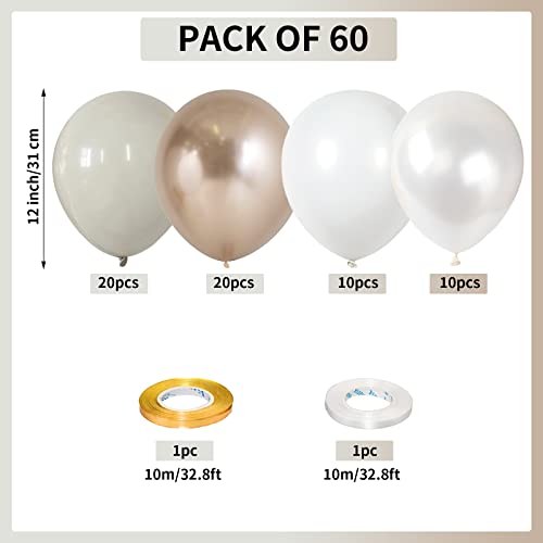 Champagne Gold and White Balloons, 60Pcs Beige White Sand Metallic Gold Pearl White Balloons for Girls, Neutral Ivory White Gold Balloons for Women Birthday Boho Wedding Engagement Party Decorations - color: Champagne Gold White, size: 12 Inch 60pcs