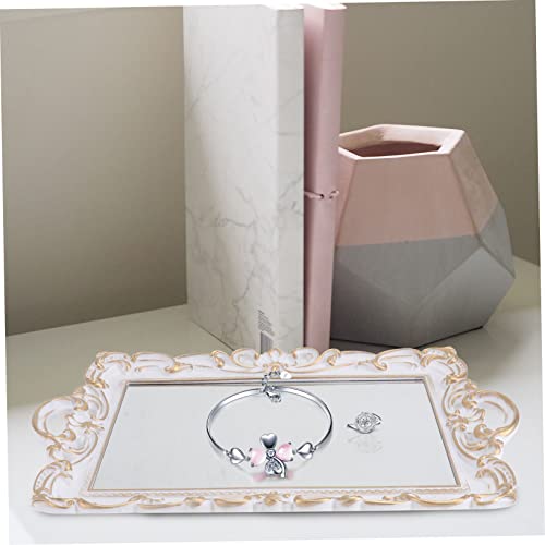 Happyyami 1PC Vintage Mirror Tray Decoration for Jewelry Perfume and Photography Prop Elegant Plate for Home Decor and Stylish Display - color: White, size: 38x24cm