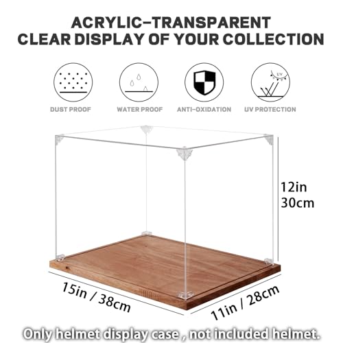 LITY Football Helmet Display Case, Full Size Acrylic Showcase with Solid Wood Base, UV and Dust Protection, Collectibles Box for Sports Memorabilia, for Sports Collectors - size: 1 Pack Football Helmet