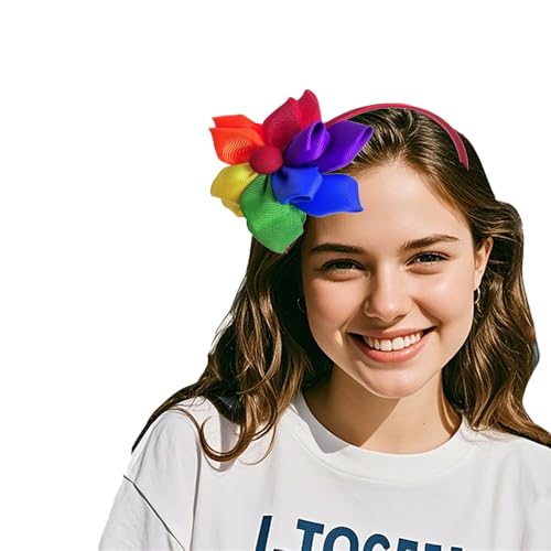 Rainbow Flower Headband Double Layer Ribbon Headwear Hair Accessories for Pride Day LGBT Parade Party Supplies - color: Rainbow