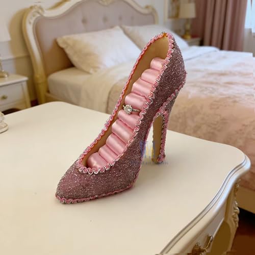 Ring Holder High Heel Shoe Design Fashion Jewelry Organizer Display Birtyday Gift (Pink) - color: Pink
