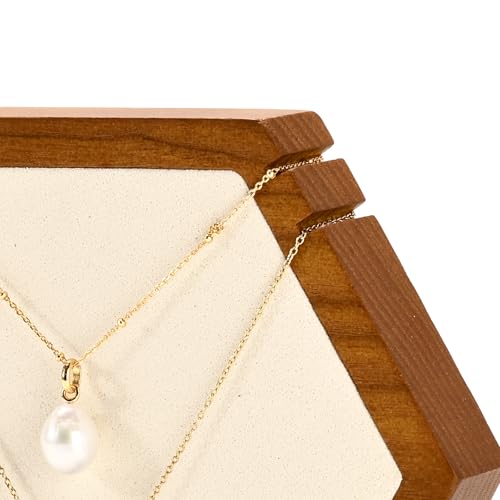 Solid Wood Hexagon Necklace Holder Stand Retail Hanging Jewelry Necklace Stand Display for Vendors(Beige) - color: Beige