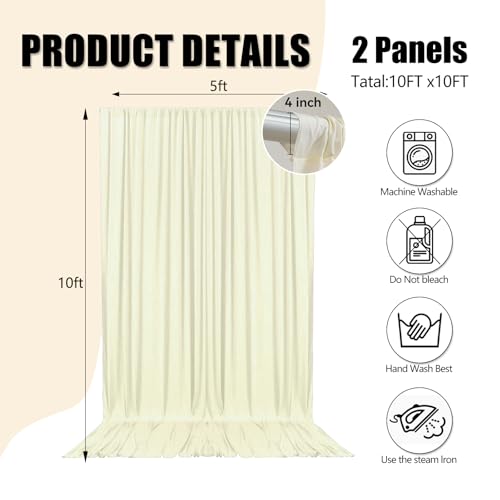 10ft x 10ft Ivory White Backdrop Curtains for Parties, Fabric Satin Background Curtain with Rod Pockets for Weddings, Birthday, Baby Shower, Photography, Graduation Party Backdrop Drapes, 2 Panels - color: Ivory White