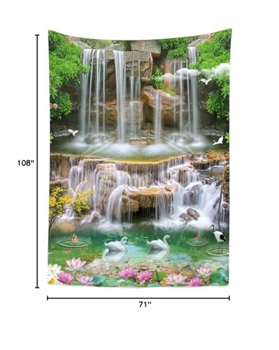 BELECO 6x9ft Fabric Forest Park Waterfall Backdrop Picturesque Swan Lake Lotus Pond Green Trees Scenery Photography Background Wallpaper Spring Summer Holiday Travel Portrait Photoshoot Props - size: 6x9FT