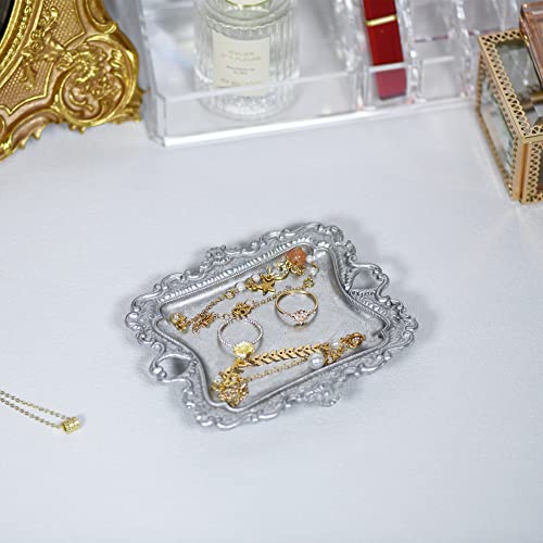 Funly mee Antique Trinket Dish Vintage Metal Jewelry Tray, Ring Holder (Sliver, S) - color: Silver, size: Small