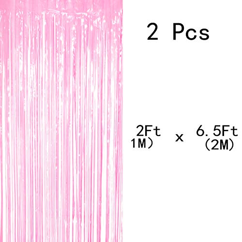 Pink Tinsel Foil Fringe Curtains Decorations - Girls 1st Birthday Party Baby Shower Wedding Party Photo Backdrops Props Decorations,2pc - color: Pink
