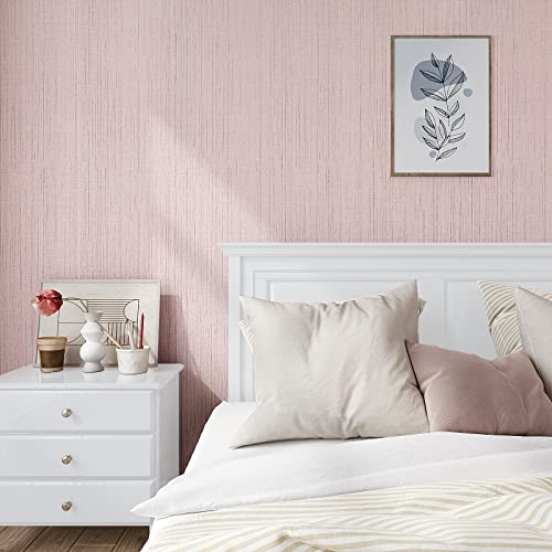 VEELIKE Blush Pink Grasscloth Wallpaper Textured Peel and Stick Pink Linen Wallpaper for Bedroom Girls Room Bathroom 32''x118'' Removable Self Adhesive Grasscloth Contact Paper for Walls Cabinets - color: Pale Pink, size: 32" x 118"