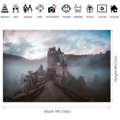 9x6ft Medieval Mysterious Castle Backdrop Gothic Misty Forest Magical Castle Photography Background Halloween Party Decorations Banner Adults Kids Portrait Photo Shoot Studio Props - color: Color C, size: 9x6ft