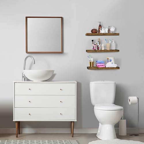Sorbus Floating Shelves for Wall - 24" Bathroom Shelves, Wall Decor for Bedroom, Kitchen, Living Room, Home Decor & Book storage - Mounted Floating Shelf with Invisible Brackets (Rustic Brown, 3 Pack) - color: Rustic Brown, size: 3 Pack