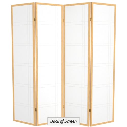 Red Lantern 6 ft. Tall Double Cross Shoji Screen - Natural - 4 Panels - color: Natural, size: 4 Panel
