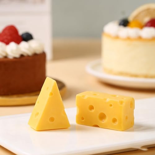 LUOZZY 2 Pcs Resin Cheese Mousse Cake Fake Cheese Model for Food Display Photo Props for Halloween Kitchen Decorations