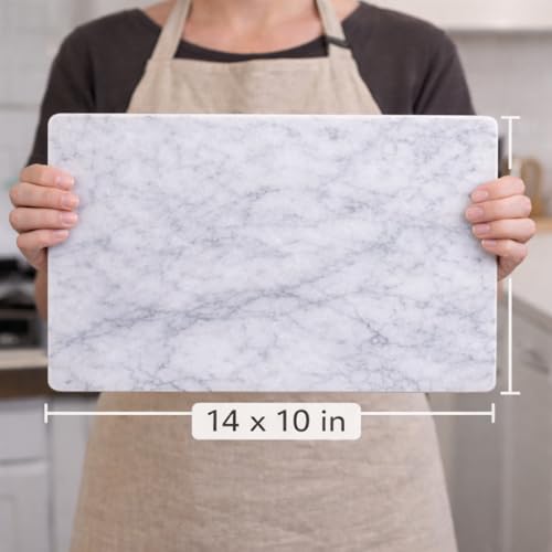 Marble Pastry & Cutting Board – 10x14 Inch Natural Stone Slab with Non-Slip Feet for Dough, Cheese, Baking, Serving, Charcuterie, Trivet – Easy to Clean Gift Tray. - color: White, size: 14"L x 10"W