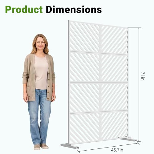 DoCred 2 Pack Metal Privacy Screen, 71" H X 45.7" W Freestanding Rustproof Steel Privacy Panels, Metal Outdoor Privacy Screens Decorative Fence with Stand for Deck, Patio, Backyard & Balcony - color: White Slant Pattern, size: 71" H x 45.7" W(2 Pack)