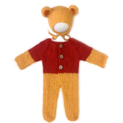 Newborn Baby Photography Props Outfits Cute Bear Hat Romper Set Infant Baby Boy Girl Photoshoot Props Costume - color: Yellow