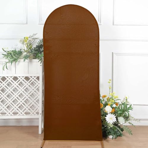 Efavormart 5ft Cinnamon Brown Fitted Spandex Arch Slipcover, Snug Fit Round Top Backdrop Sleeve for Rustic Harvest and Boho Cake Table Decor - color: Brown, size: 5 FT