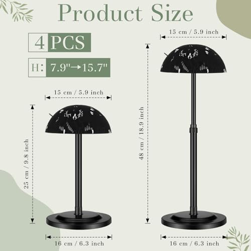 Geelin 4 Pack Wig Stand 9.8"-18.9" Adjustable Height Wig Head Holder Non Slip Portable Hat/cap Display Stand for Multiple Wigs (Black) - color: Black