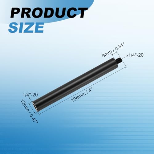 PATIKIL 4" Metal Extension Rod, 2 Pcs 1/4"-20 Female to Male Thread 0.47" Aluminum Alloy Lightweight Stabilizer Accessory Mount Tripod Extender Tube for Tripod DSLR Action Cameras, Black - color: Black, size: 1/4"-20, 4" Length, 0.47" Rod